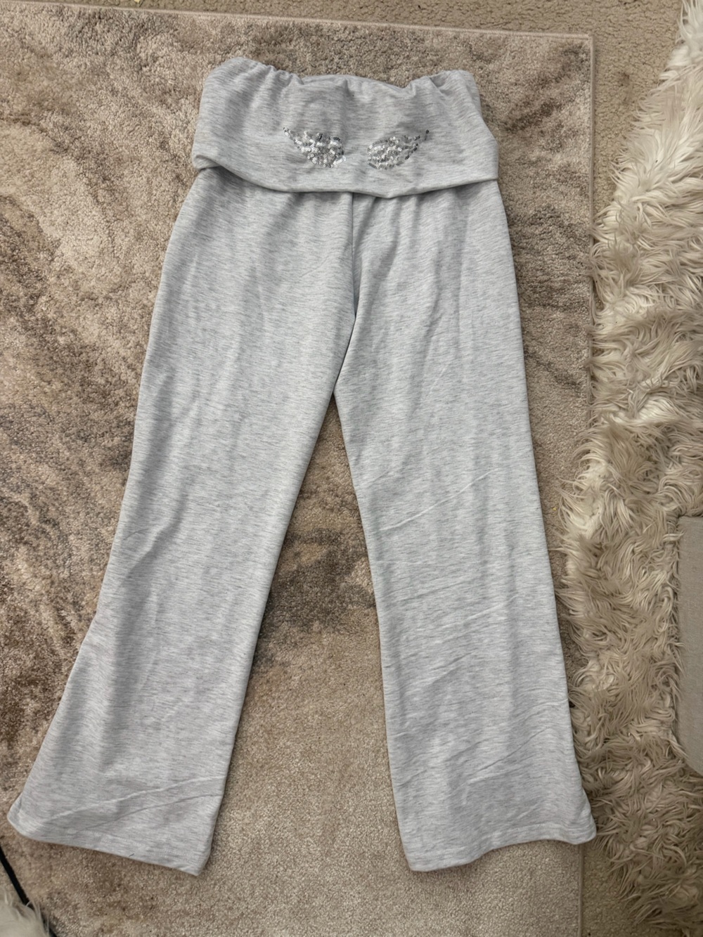 Light Gray Fold-Over Waist Angel Leggings